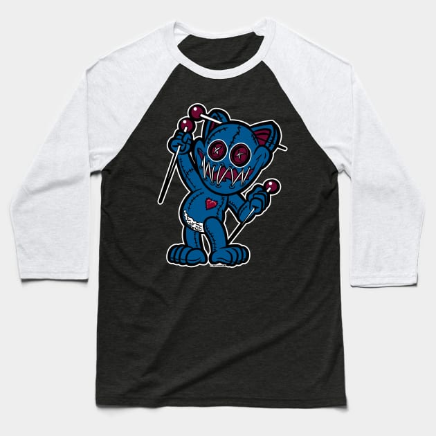 VooDoo Kitty Cat Doll Dark Blue and Burgundy Baseball T-Shirt by eShirtLabs